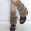 Ribbed Knit Cuffs Furry Leg Warmers for Women Students Winter Furry Plush Boot Covers Stretchy Calf Socks Streetwear