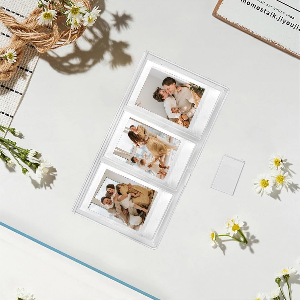 A Transparent Triple Photo Frame for three TAX mini photos. Transparent creative display photo frame for 3-inch photos.
