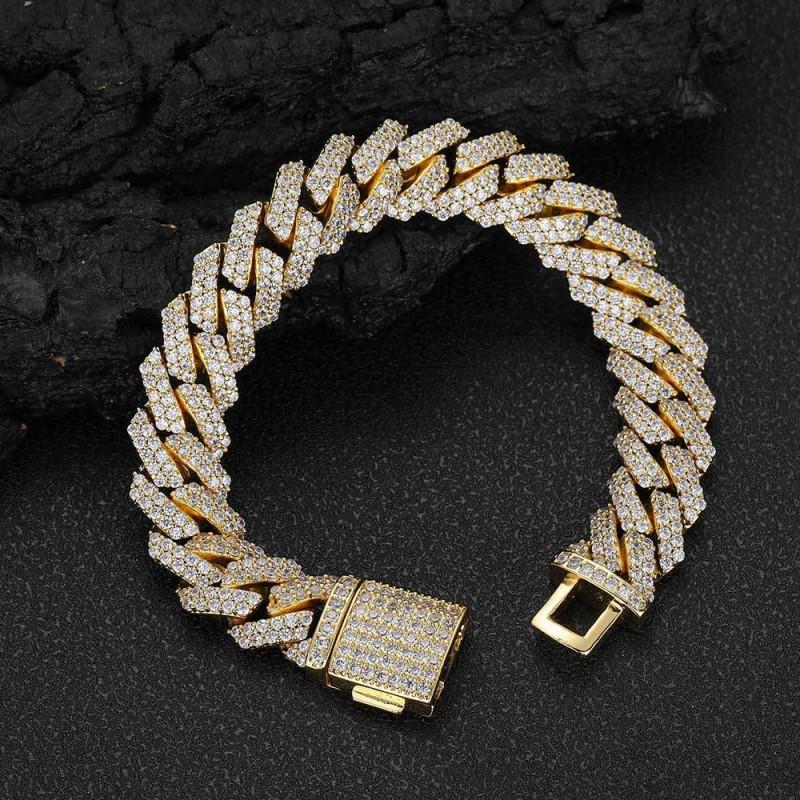 Kubanische Kette Armband Herren Damen Strass Inlay Geometrische Glieder Hip Hop Schmuck Gold Platin 10-20mm Breite