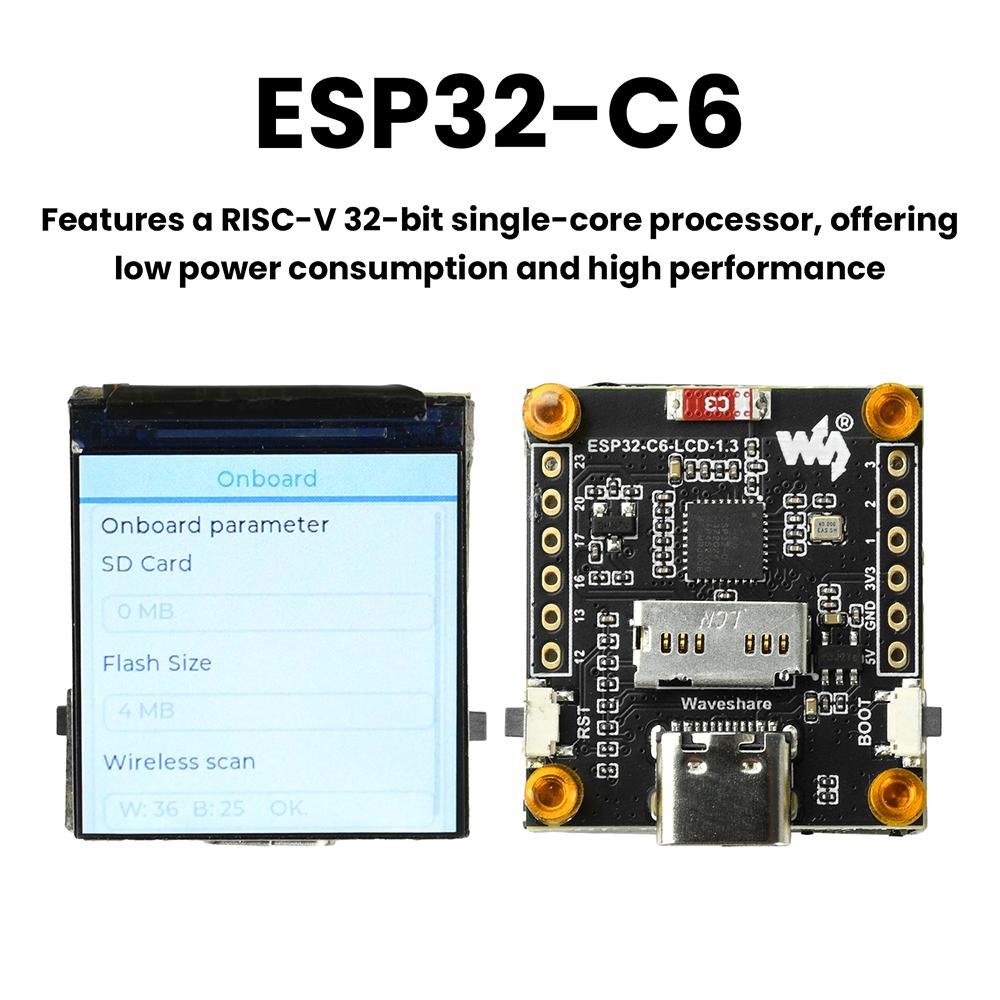 ESP32-C6 Development Board 1.3 Inch 240×240 ST7789 LCD QMI8658 6-Axis IMU RISC-V WiFi6 BLE5 Type-C for AIoT Smart Home