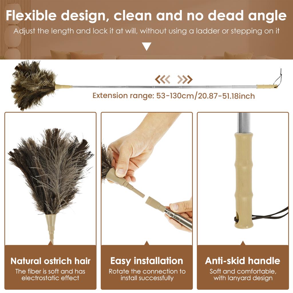 Extendable Ostrich Feather Duster With Stainless Steel Long Handle Brush Household Furniturer Dust Cleaning Tools