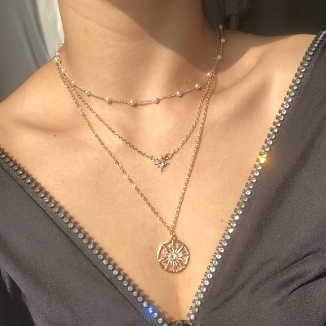 Modish Fashionable Butterfly Crystal Stone Pearl Pendant Necklaces Bold Statement Clavicle Pearl Chain Layered Necklaces Trend Butterfly Collar