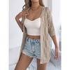 Women Casual European Style Solid Hollow Out Mid Length Elbow Sleeve Knit Cardigan