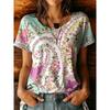 Women's Multicolor Floral Paisley Round Neck T-Shirt, Short Sleeve Casual Tops, Boho Daily Wear for Spring Summer