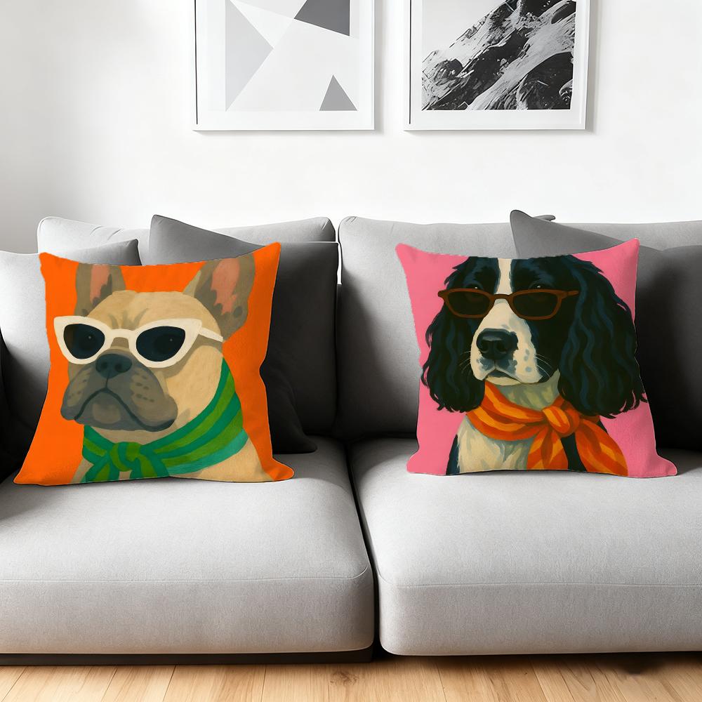 Animals Wearing Bandanas Cushion Cover Silky Short Plush Home Sofa Cushion Cover - Invisible Zipper Home Decoration