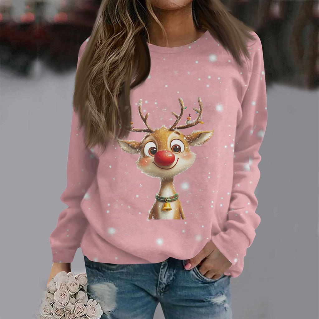 Women's Casual Fashion Print Long Sleeve O-Neck Pullover Top Blouse
