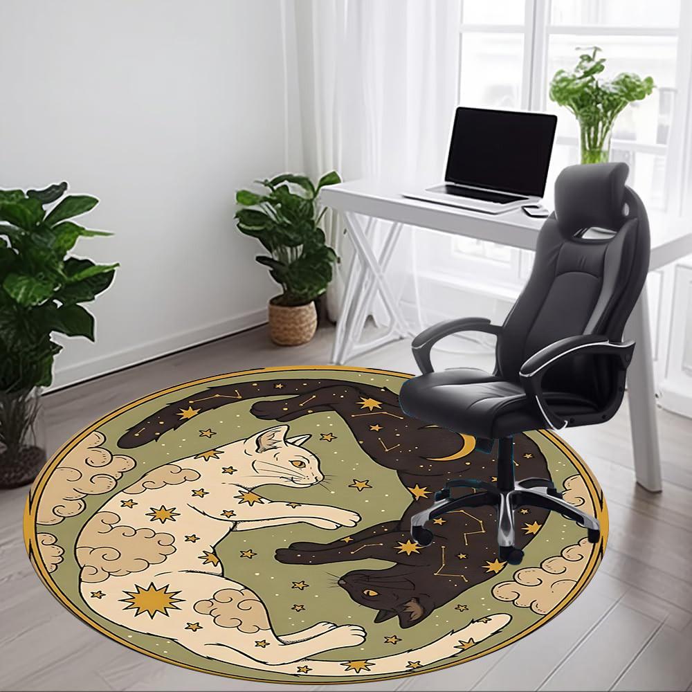 1pc Starry Night Cats Office Round Area Rug, Indoor Mat Suitable For Office, Under Office Chairs Bedroom Living Room Home Decor, Room Deco
