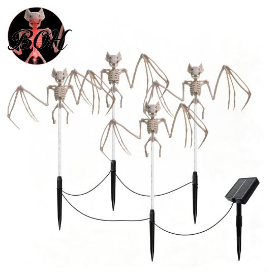 Spooky Garden Stake Lights 4 Pcs Solar Light Up Skeleton Decoration, 3D Creepy Human Halloween Outdoor Walkway Decor Pathway Light, Waterproof
