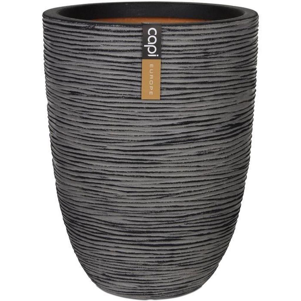 CAPI EUROPE Pot de fleurs élégant bas NATURE RIB - 46x58 cm - Anthracite