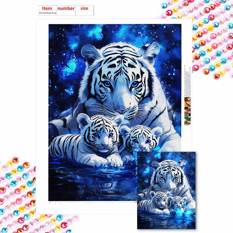 New Arrival 5D DIY Full Circle Diamond Painting "White Tiger" Embroidery Cross Stitch Home Decor Gift