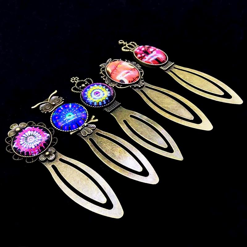 12 Stücke 6 Stile Antike Bronze Lesezeichen Anhänger Fach Glas Cabochon Handwerk Diy