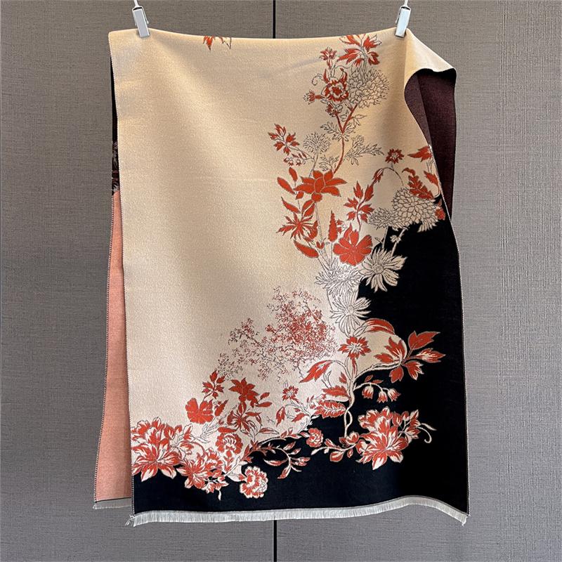 Designer Winter Warm Cashmere Scarves Women Floral Print Thicken Pashmina Shawl Elegant Lady Wool Poncho Windproof Pareo