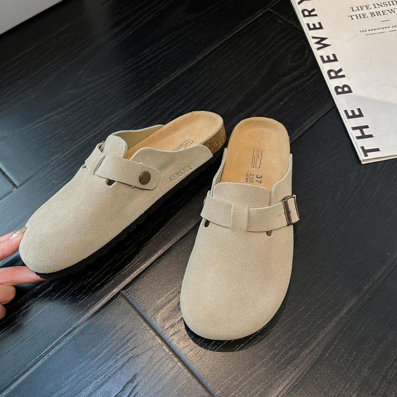 2025 BK Genuine Leather Birkenstock Slip-on Closed Toe Unisex Shoes with New Cork Thick Sole - Casual Outdoor Half Slippers