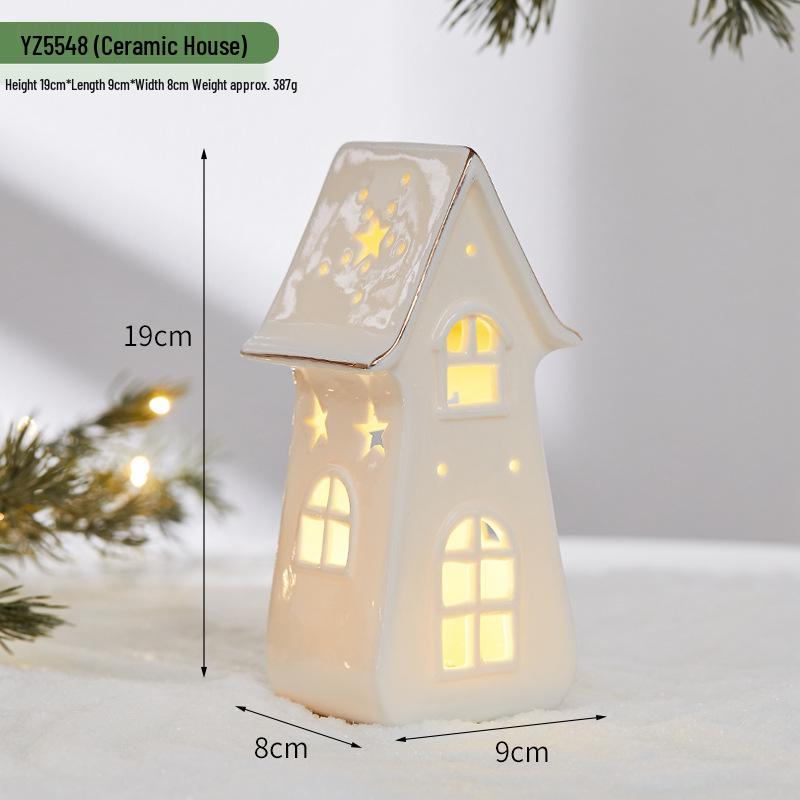 Christmas Ceramic Glowing Tree House Ornament - Desktop Scene Decoration Prop & Gift