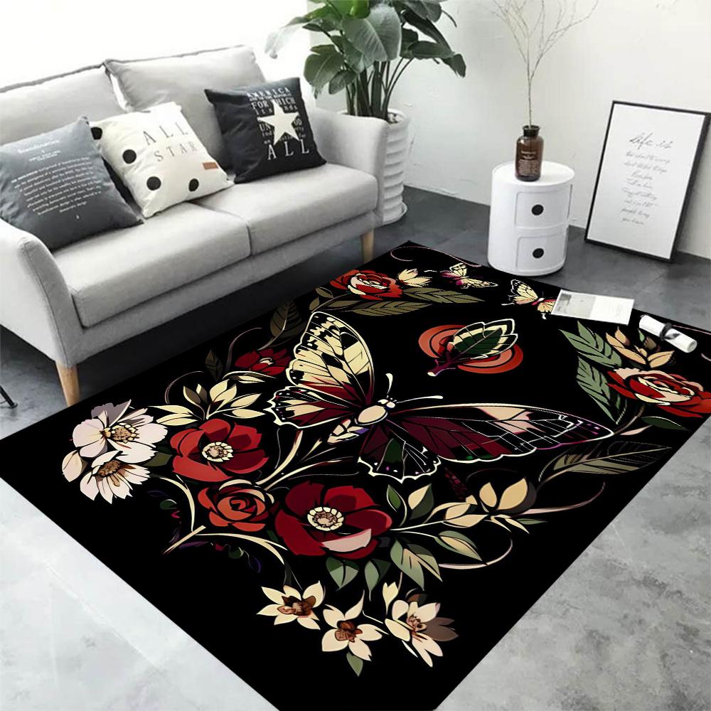 Mysterious Butterfly Plant Area Rug for Home Living Room Bedroom Kitchen Rug Non-slip Flannel Rug Machine Washable Floor Mat