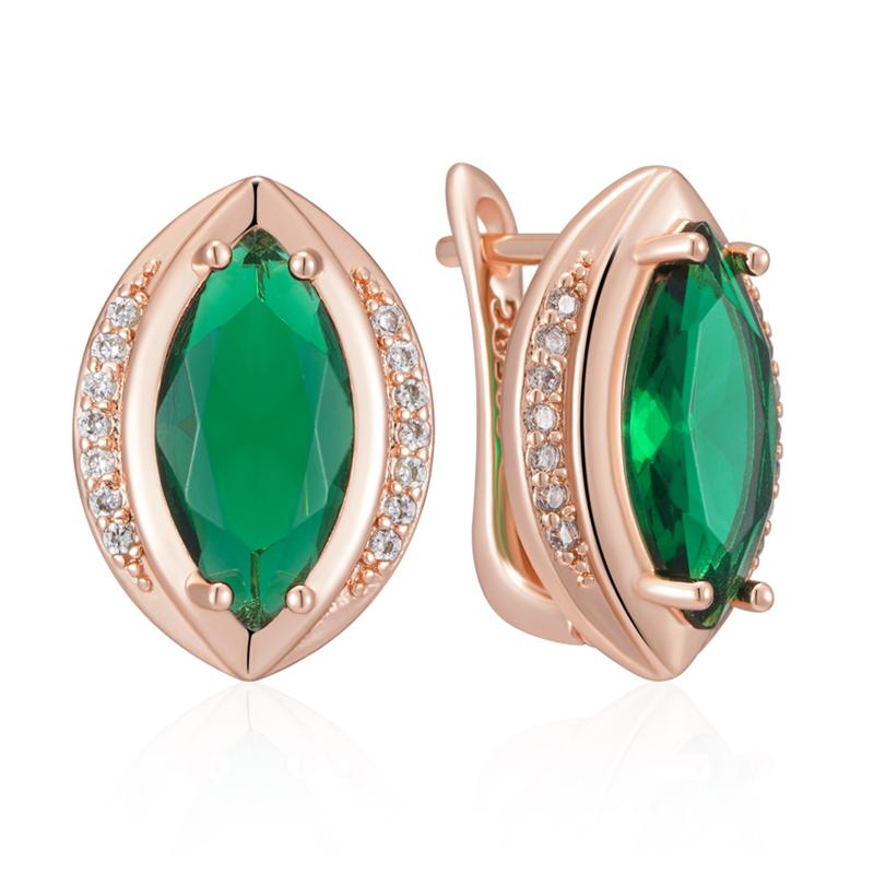 Rose Gold Color Simple Drop Earrings For Women Fashion Rhombus Green Natural Zircon Vintage Wedding Jewelry