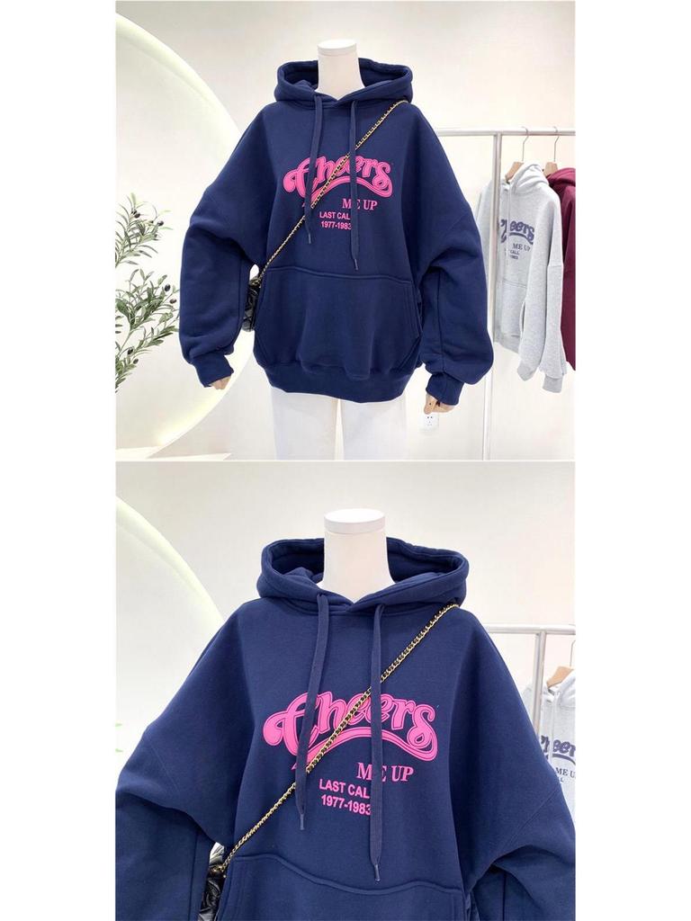 Women's Fleece-Lined Hoodie: Ulzzang Loose-Fit, Korean Style, Autumn/Winter 2025 Trend.