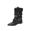 [All Girls' Shoe Cupboard] Autumn and Winter 2025 Pointed Pleated Pants Boots Double Buckle Thick-soled Versatile Boots