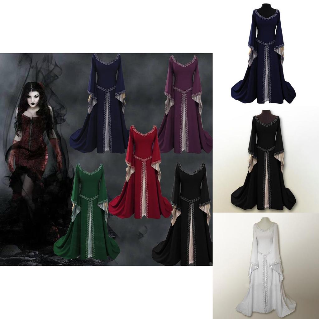Atemberaubendes bodenlanges mittelalterliches Renaissance-Vintage-Kleid für Halloween-Feiern