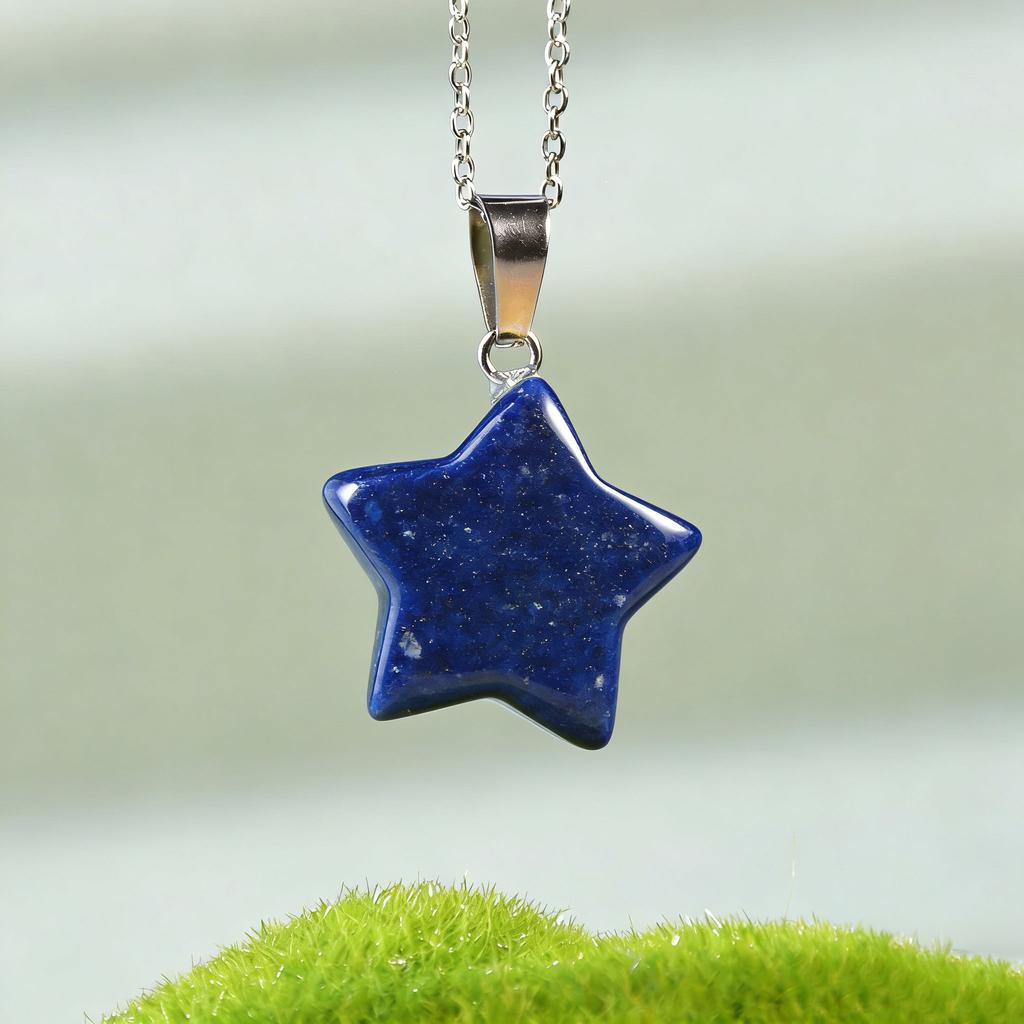 1pc Natural Stone Pendant Five-pointed Star Shape Amethyst Lapis Lazuli Lady Charm Necklace Jewelry Gifts Pendant