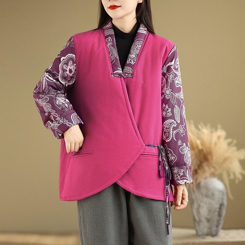 Høst Vår Vinter Bomullspolstret oversized vintage blomstret yttertøy dame avslappet løs jakke Kåpe