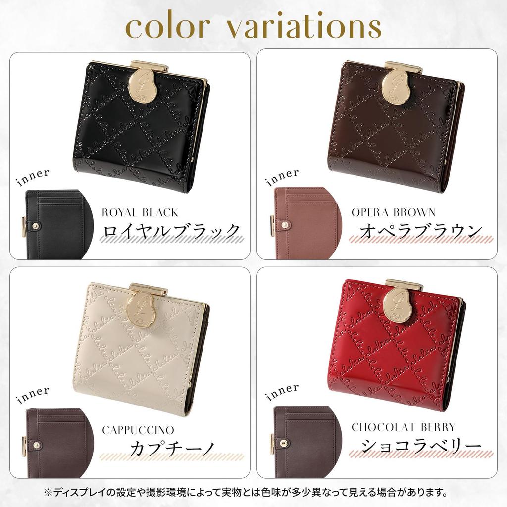 Clelia Bifold Wallet with Clasp Compact Vertical Card Luce Series Women's Closure, Enamel, Design, Pockets, [CL-15711] (Cappuccino)