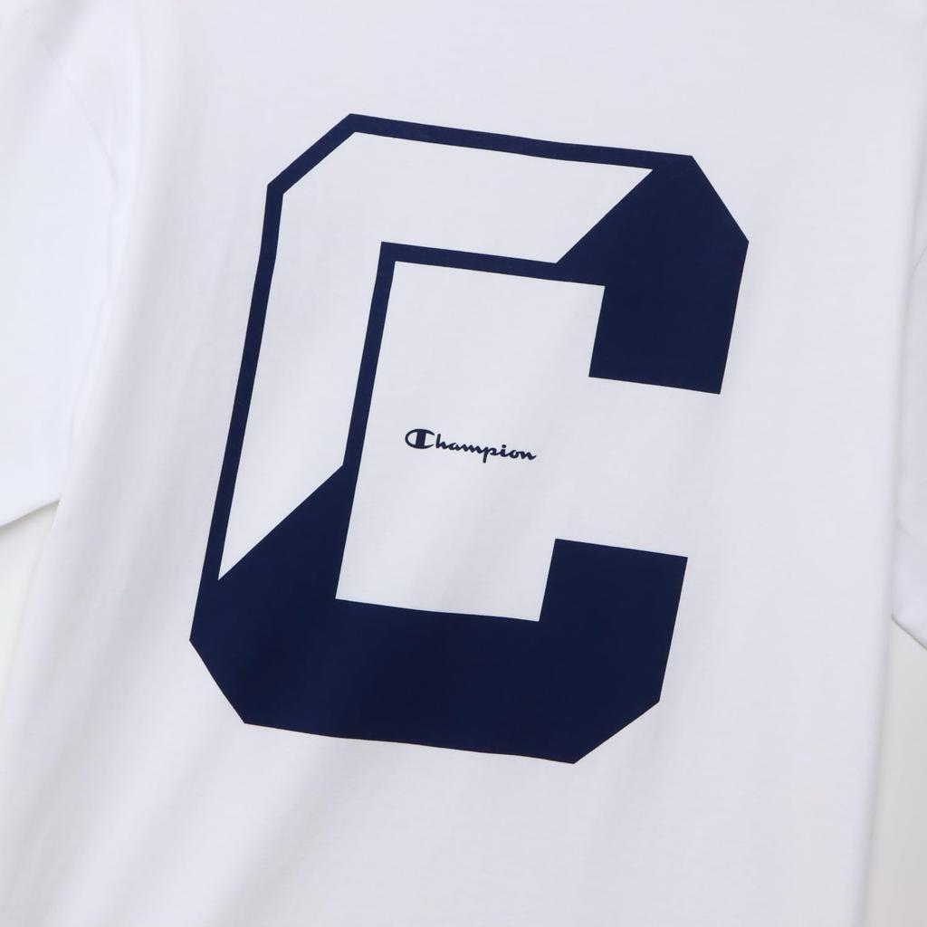 Champion Short Sleeve Crew Graphic Logo SHORT SLEEVE White T-Shirt, Neck, 100% Cotton, Print, T-SHIRT, Men's Basic, C3-B339, Men's,