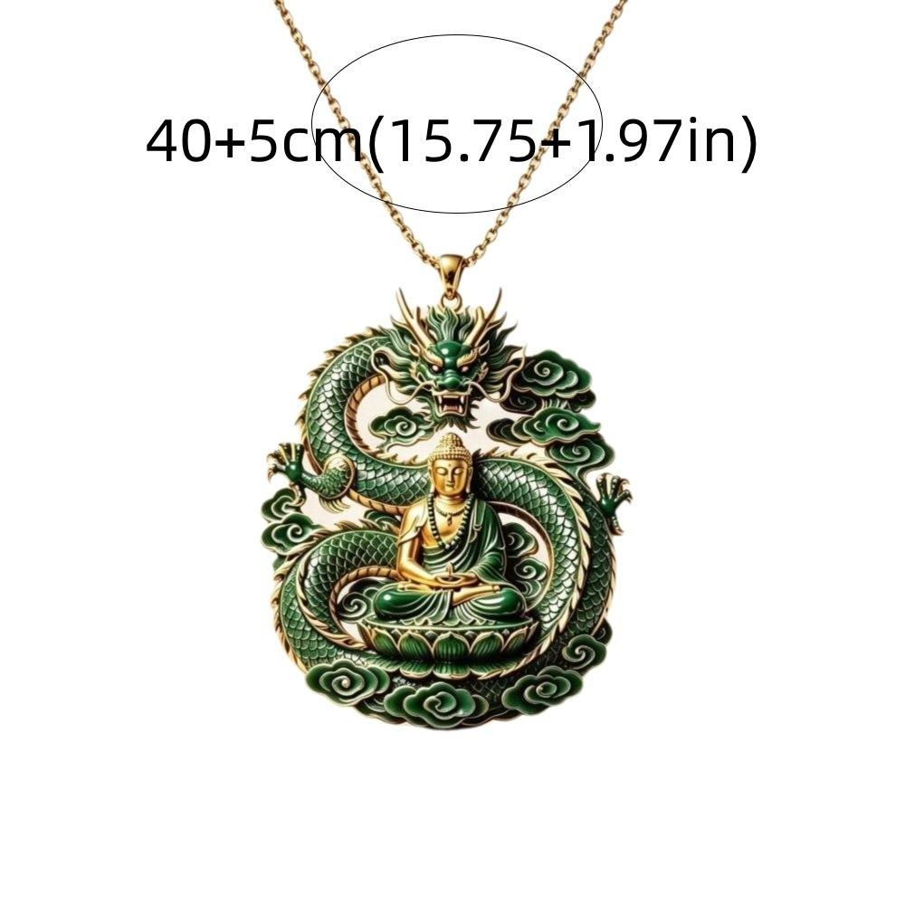 Carved Dragon Pendant Necklace Lotus Flower Lucky Amulet Dragon Pendant Traditional Chinese