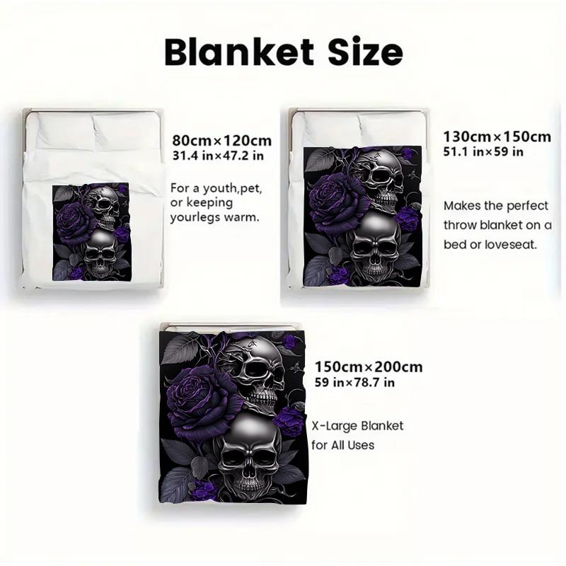 Purple skull and roses 2D Flat Pattern Flannel Blanket High quality All Seasons Warmth and Comfort Perfect for Christmas Gifts.SMT0917587