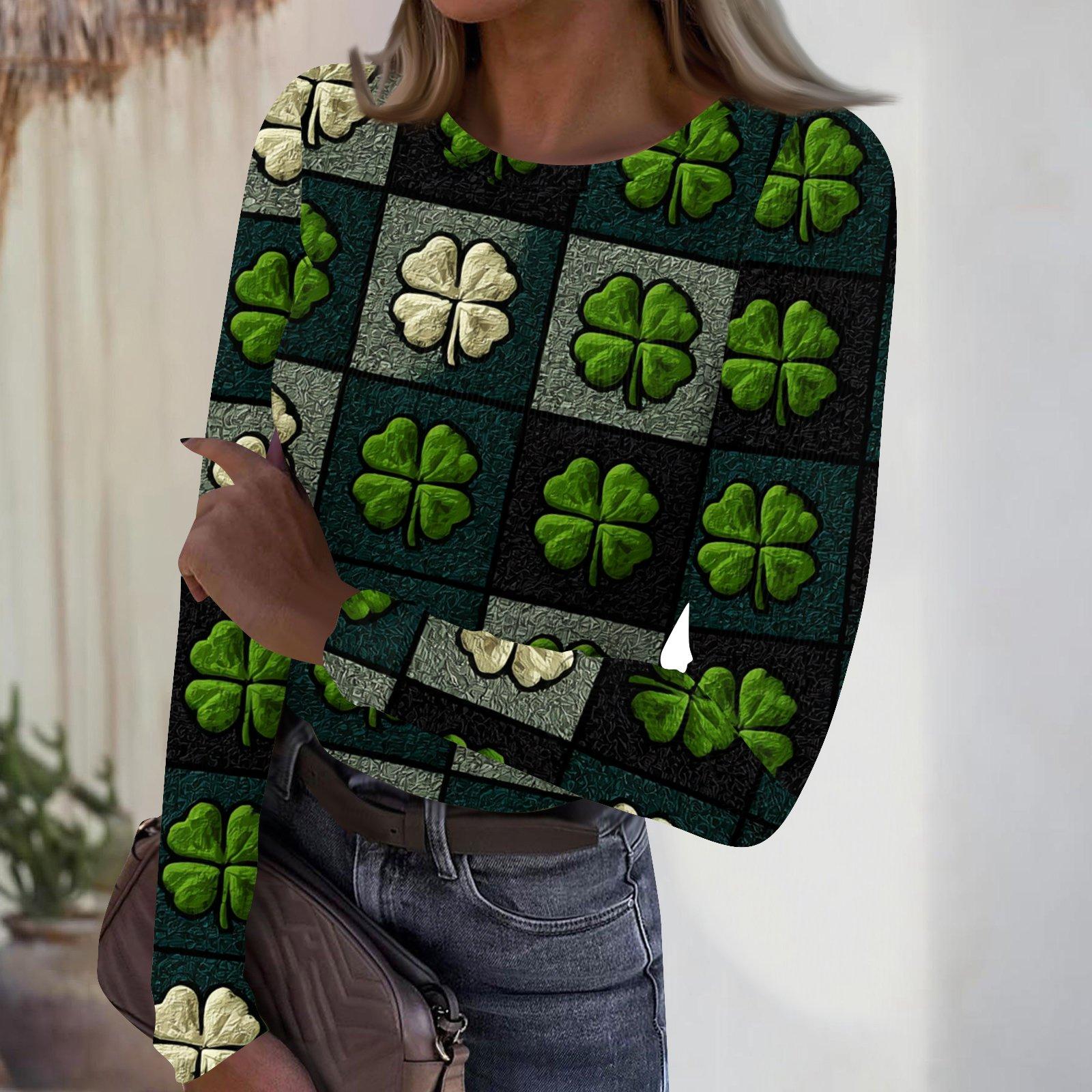 

Women s Casual Fashion Round Neck St. Patrick s Day Print Long Sleeve Ribbed Top XL