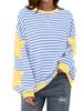 Women's Crew Neck Long Sleeve Sweatshirt A Line Fit Striped Star Patchwork Casual Spring Pullover Top