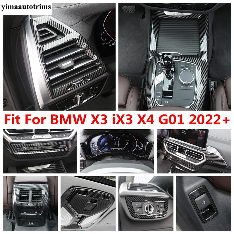 Gear Panel / Dashboard Frame / Window Lift /Navigation Strip Cover Trim For BMW X3 iX3 X4 G01 Carbon Fiber Accessories