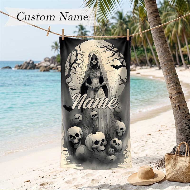 Dark Gothic Custom Name Printed Beach Towel Personalized Soft Towel For Swimming Beach Travel