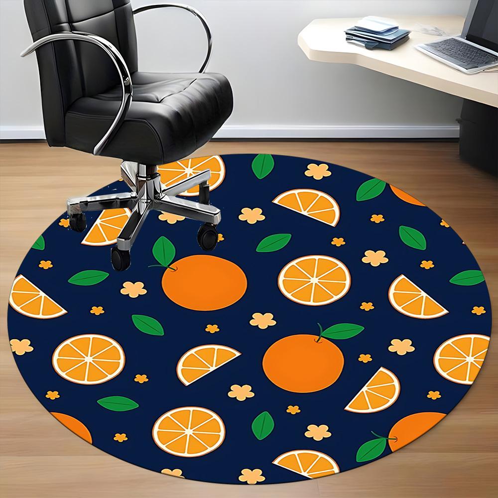 1pc Orange Slices Chair Carpet for Office, Round Polyester Mat, Indoor Decor for Office, Easycare Fabric, Washable Non-slip Area Carpet