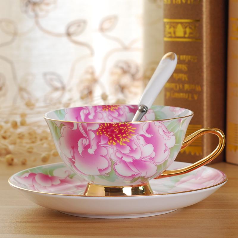 Zlacená evropská kostní porcelánová kávová a čajová sada s podšálkem