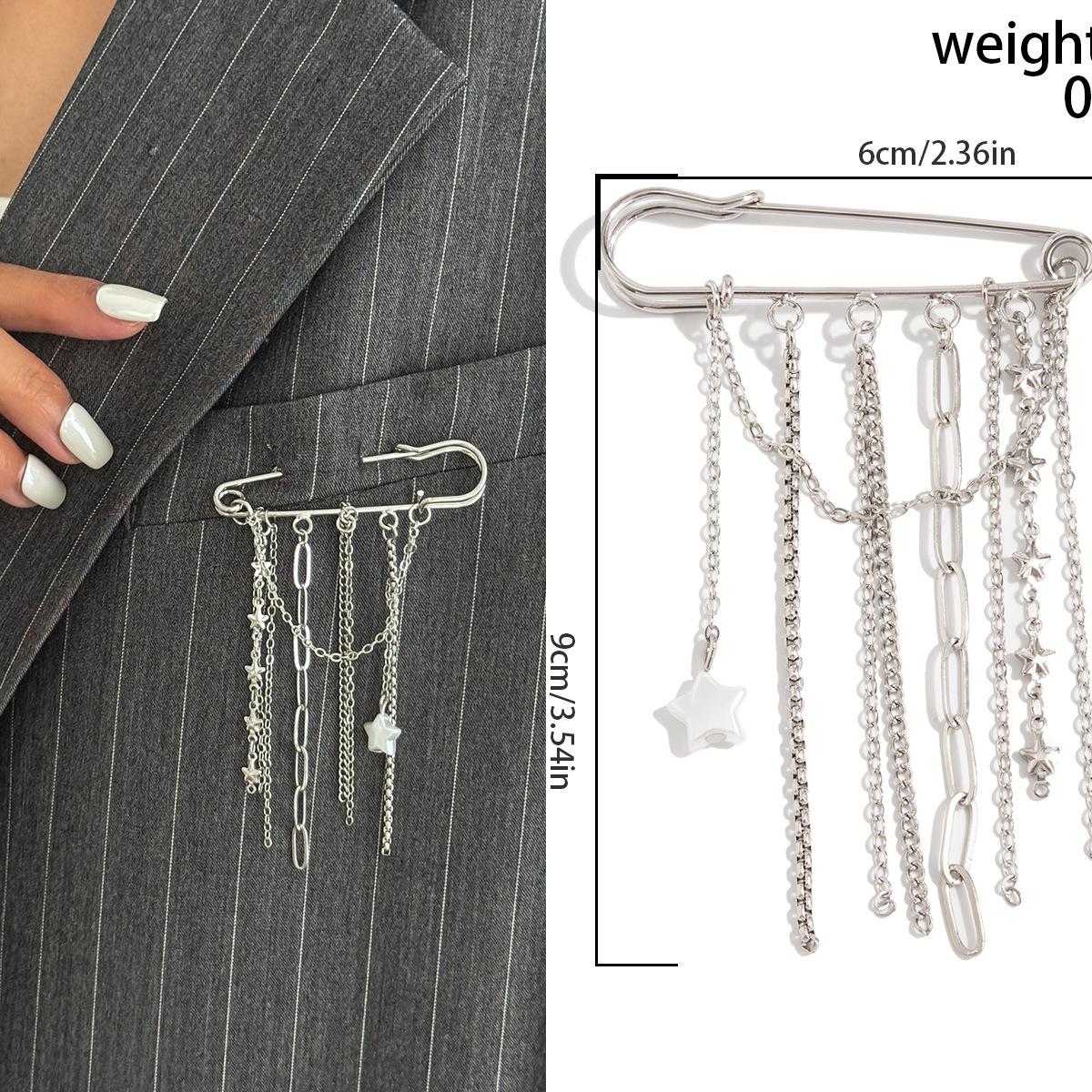 

Ins Metal Chain Adjustable Short Waist Chain, Fashion Minimalist Star Tassel Lapel Pin For Women 1