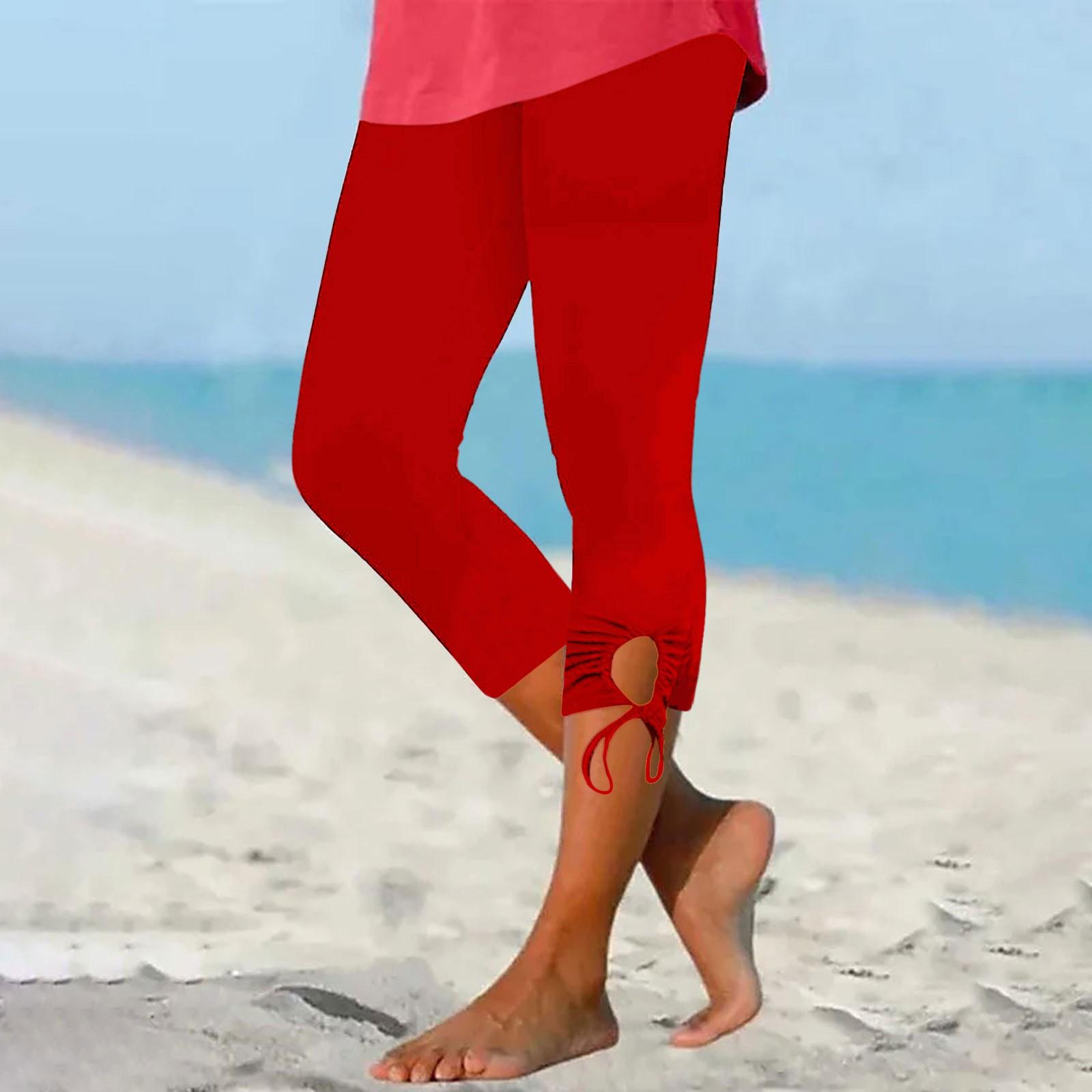 

Women Capri Leggings with Adjustable Drawstring Hem Soft Stretchy Fabric Comfortable Fit Cropped Pants for Daily Wear Yoga and Exercise XXL