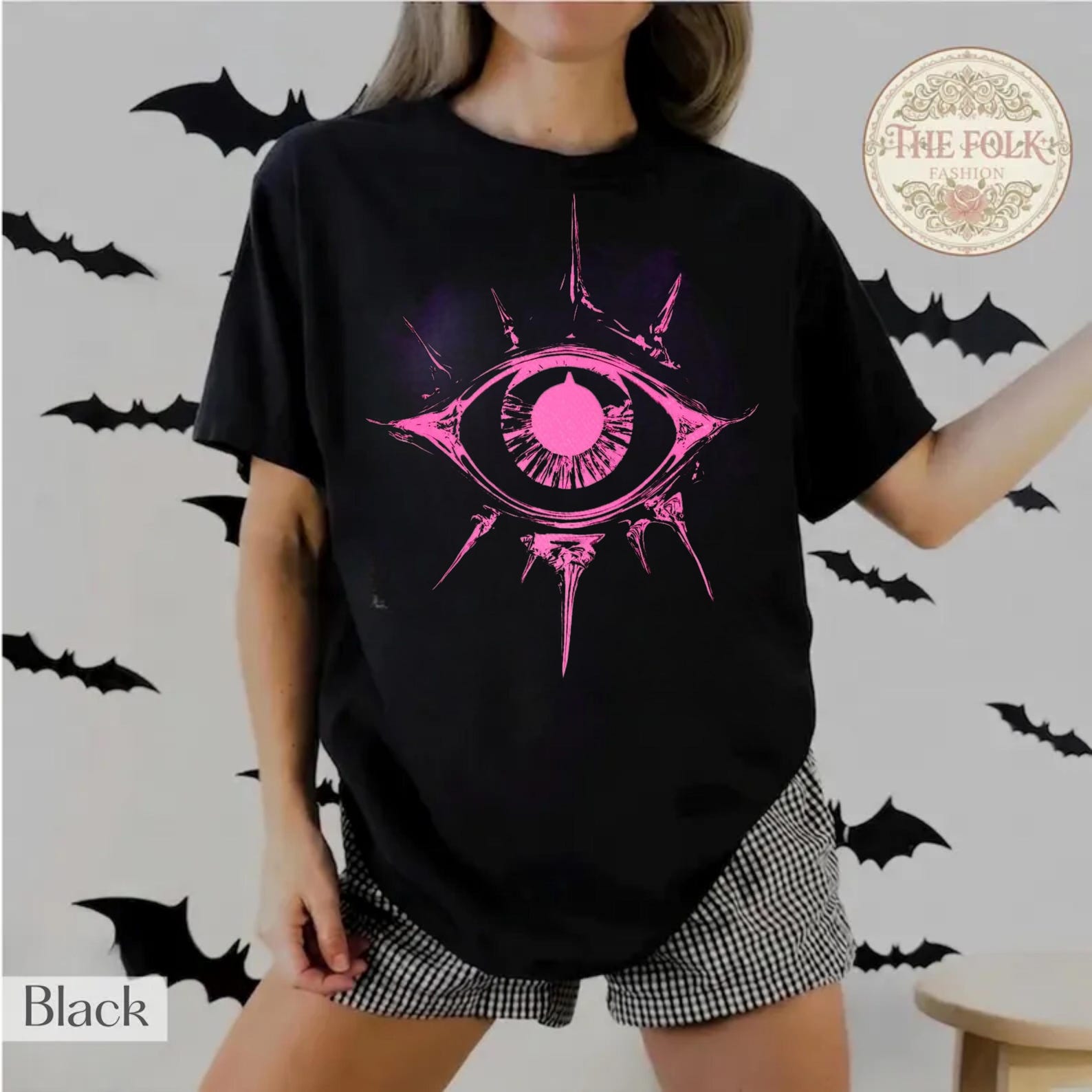 Cyberpunk Goth Eye Shirt, Pastel Goth Evil Eye Tee, Neon Witchcraft T-shirt, Edgy Grunge All Seeing Eye Tee, Gen Z Halloween Shirt S