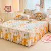 3pcs Bed Skirt Set Solid Color Quilted Thickened Lace Decoration Includes 1 Bed Skirt + 2 Pillowcases Suitable for Home And Hotel