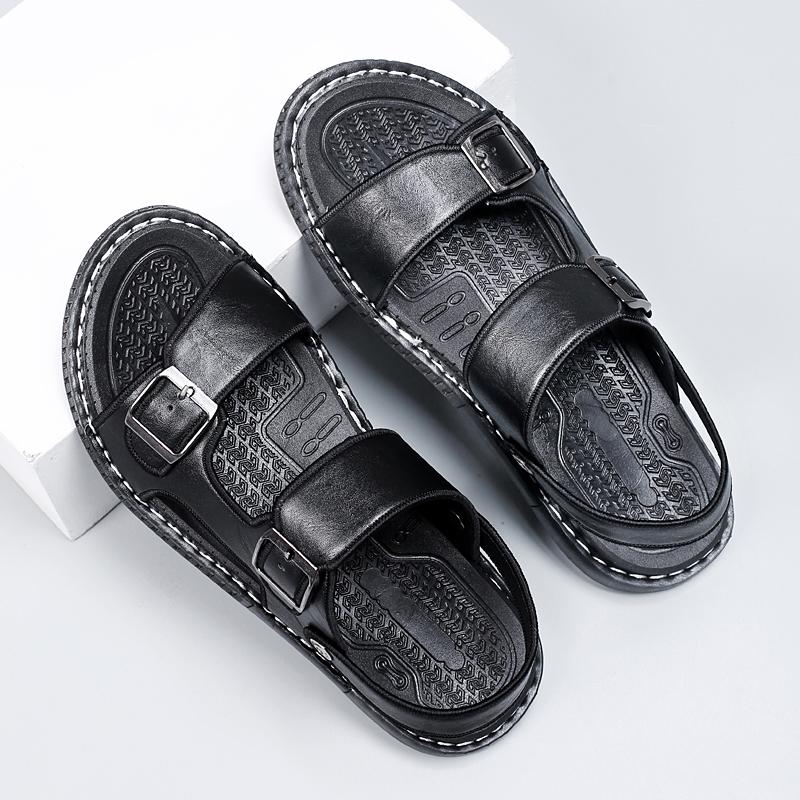 Fashion Dual-Purpose New Slippers for Men Summer PU Leather Sandals Fashion Casual Beach Shoes Street Cool Half Drag Wading Aqua Shoes