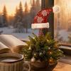 Unique Tree Top Decoration Santa Hat Christmas Topper with Fluffy Pom Ball, 10 Inch Metal Red Fabric Wire Treetop Ornament Spring Base for