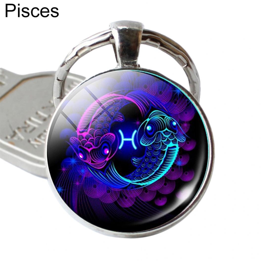 

12 Созвездий Знак Зодиака Круглый Стеклянный Кулон Брелок Держатель Брелок Подарок