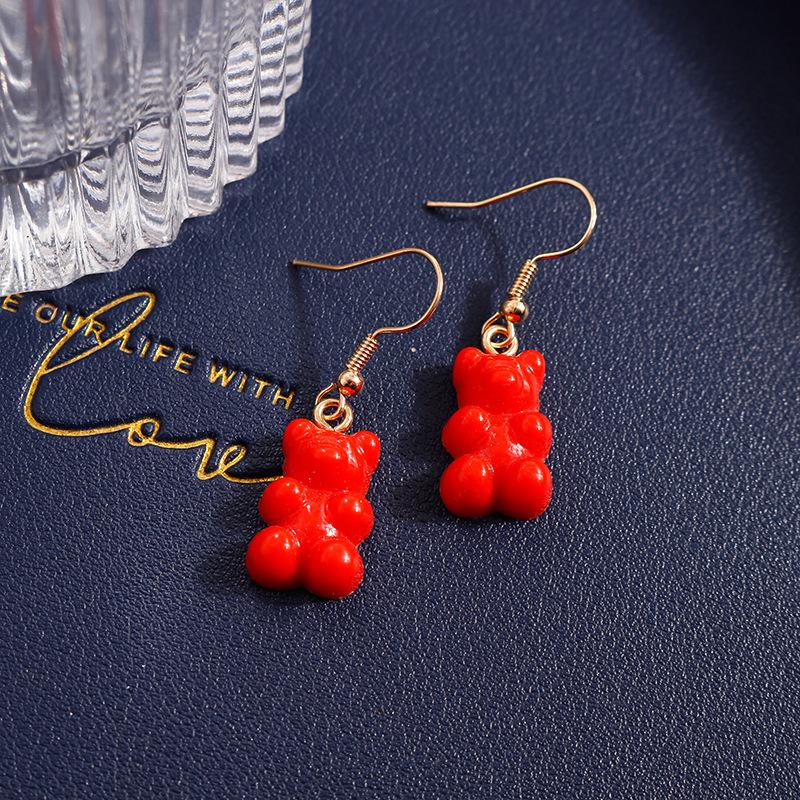 Cute Candy Color Gummy Bear Drop Earrings for Women Girls Handmade Kid's Party Jewelry Gift