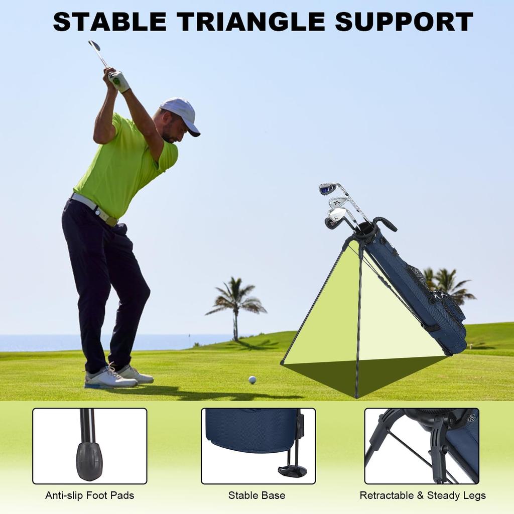 MAZEL Golf Club Ultra Large Capacity Includes Hood and Holds 8 Self-Stand Case, Lightweight, Storage, Pocket, Clubs, Men's, Women's (Navy Blue)