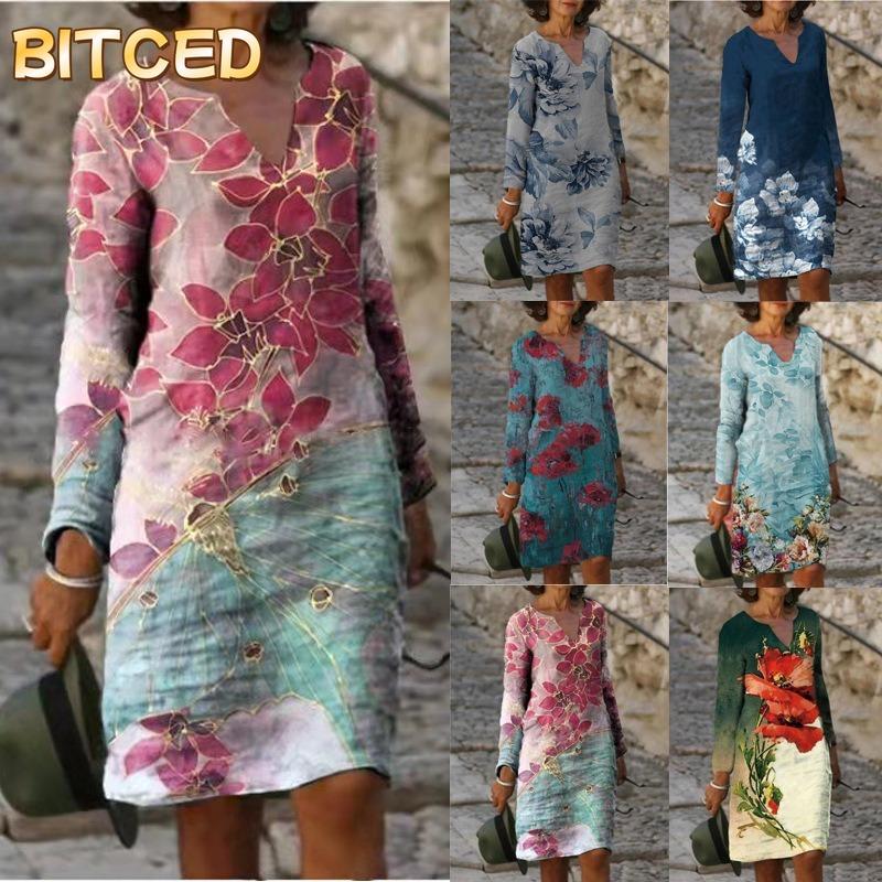 BITCED Fashion Autumn Winter Long Sleeve V-Neck Casual Dresses