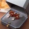 Elegant Retro Rhinestone Water Drop Earrings with Maillard Floral Design