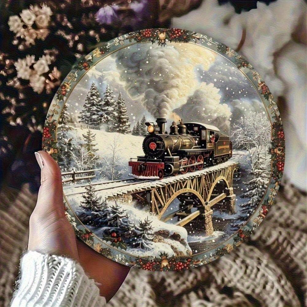 

1pc 7.87x7.87in Aluminum Christmas Train Metal Tin Sign, Retro Wall Decor, 2D Flat Painting for Home Garage Cafe 20x20 різнокольоровий