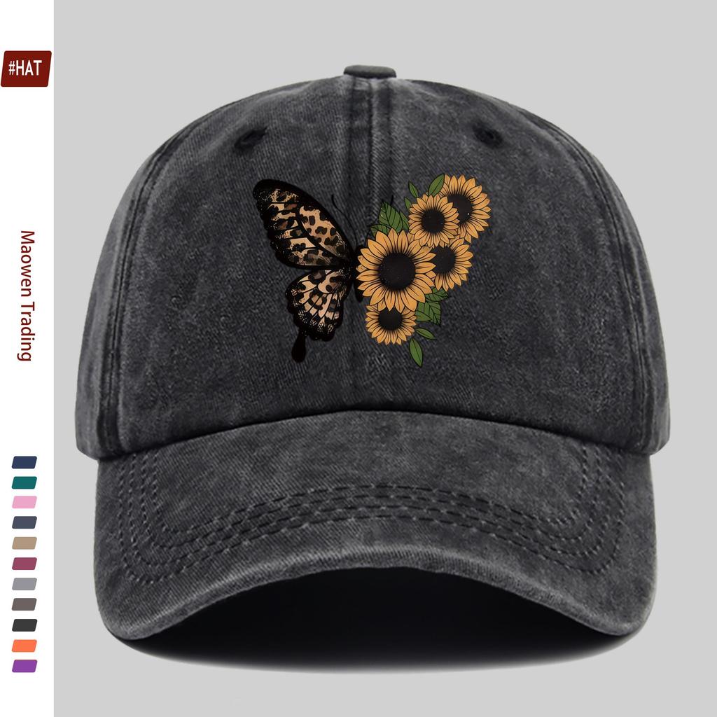 Pc Unisex Sunflower And Butterfly Print Baseball Cap with Fashion Floral Design Sun Hat Party Decor Hat Comfortable Lightweig