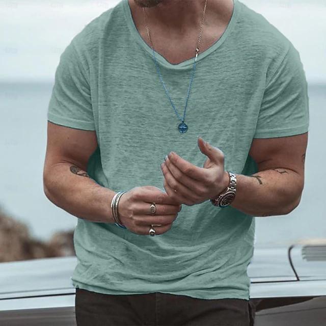 Herren Slub Baumwoll Kurzarm T-Shirt Mode Übergröße Lässiges T-Shirt für Herren