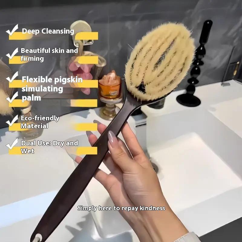 Kartáč na tělo s dlouhou rukojetí do vany a sprchy, drbátko na záda, kančí štětiny, ideální pro kartáčování suché pokožky, nezbytný pro exfoliaci pokožky, koupelová pomůcka